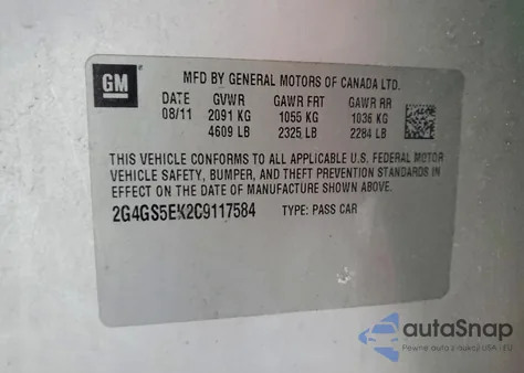 2012 Buick Regal Premium z USA, uszkodzony, nr VIN 2G4GS5EK2C9117584